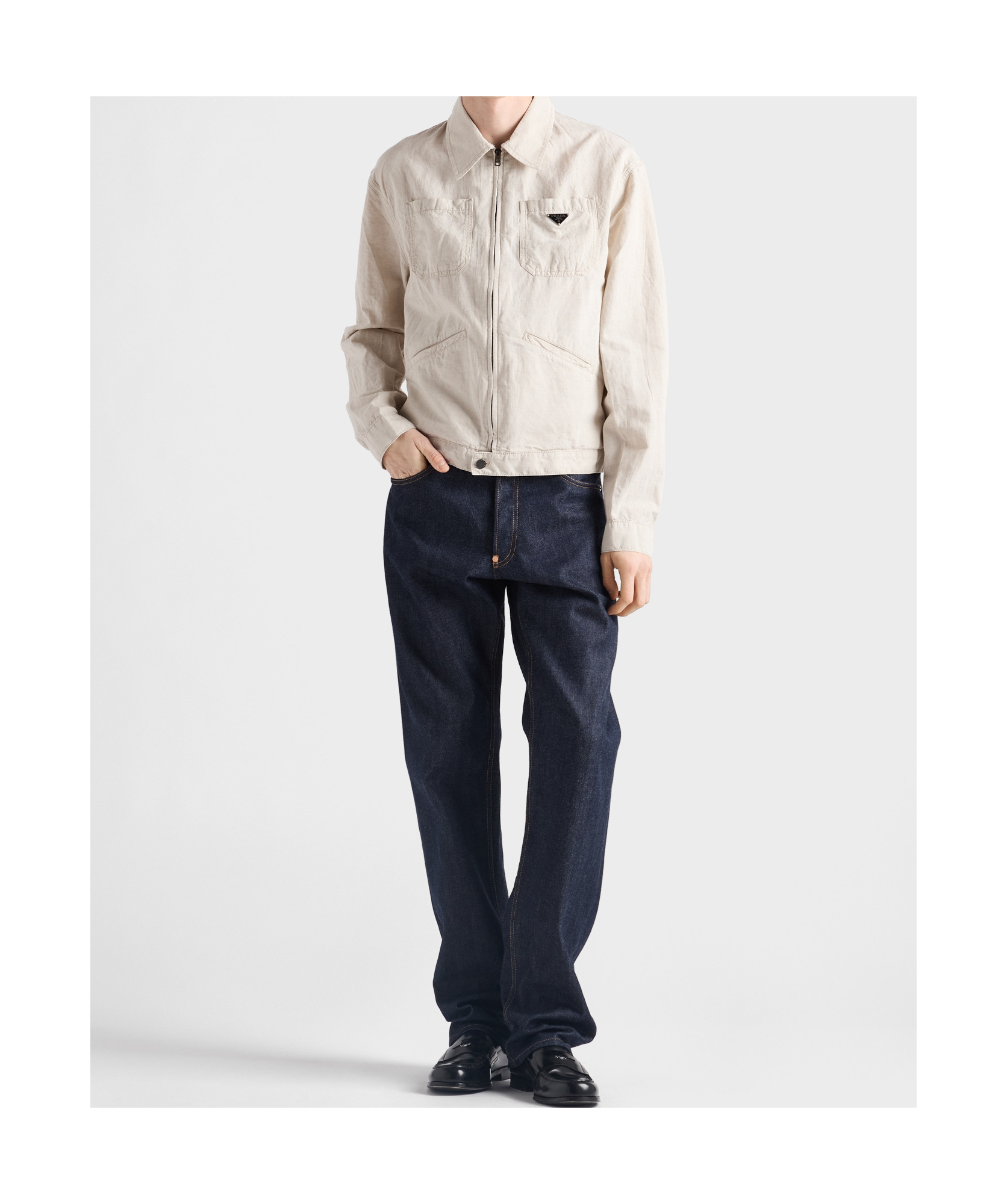 Shop Prada Chambray Blouson Jacket In Natural Color