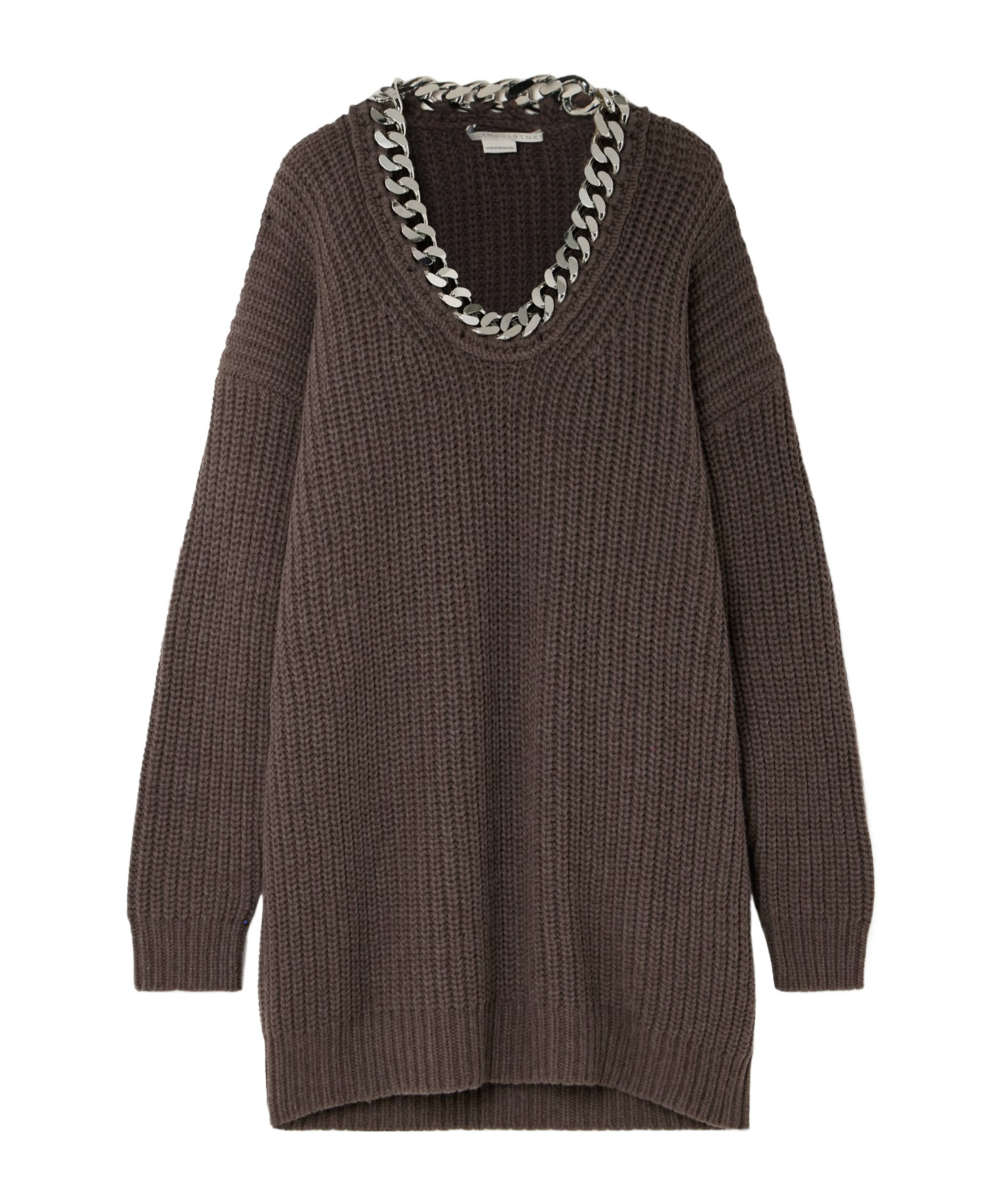 Stella Mccartney Falabella Oversized Chain-decorated Wool Sweater In Brown