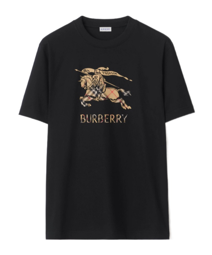 Burberry Men Black Crewneck T-shirt With Ekd And Logo Lettering Embroidery On The Front In Cotton Ma In Black