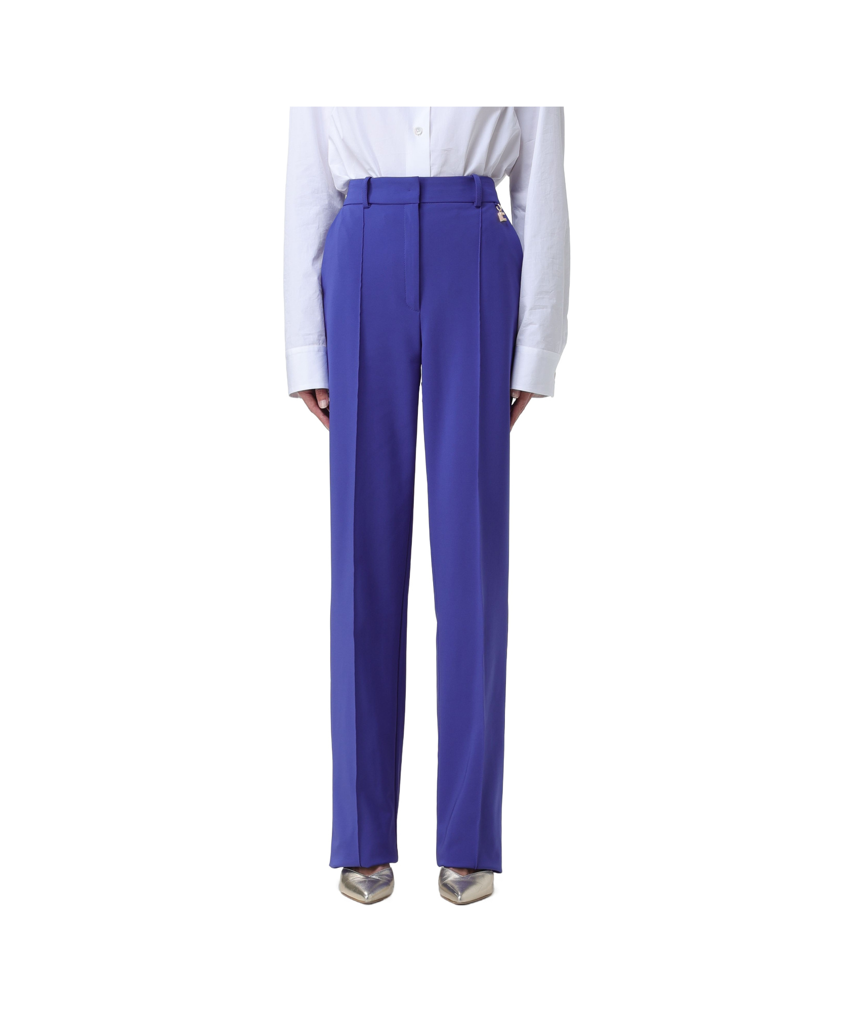 Elisabetta Franchi Logo Charm Straight Leg Pants In Blue