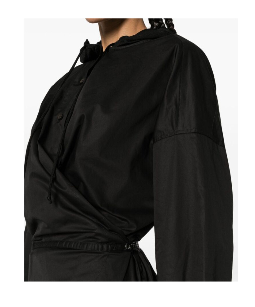 Diesel Long-sleeved Hooded Wrap Dress In Black