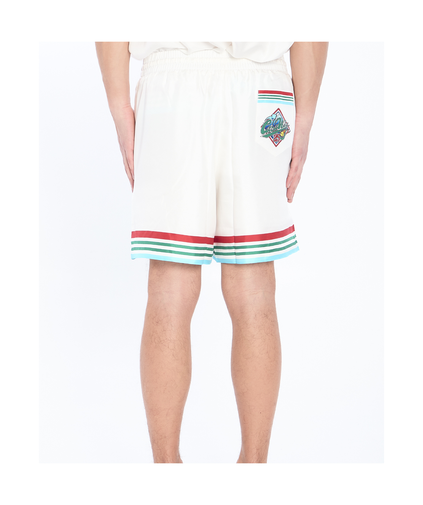 Casablanca Mens Casa Way World Series Relaxed-fit Striped Silk Shorts In White