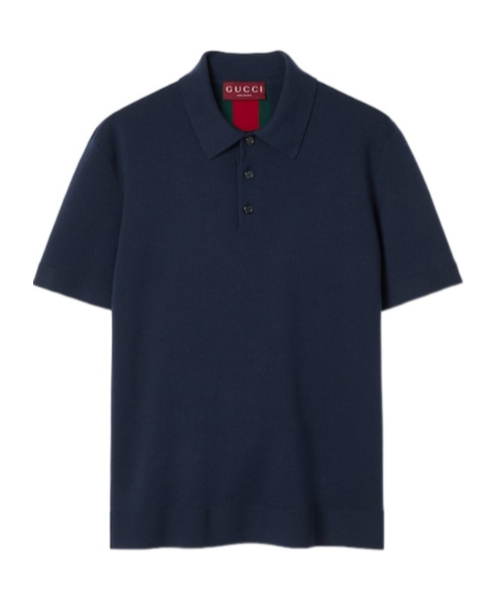 Gucci Wool Polo Shirt Web Detail In Blue