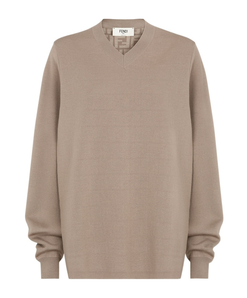Fendi V-neck Sweater In Nude
