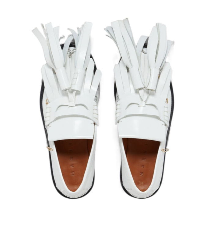 Shop Marni White Leather Bambi Loafer With Maxi Tassels