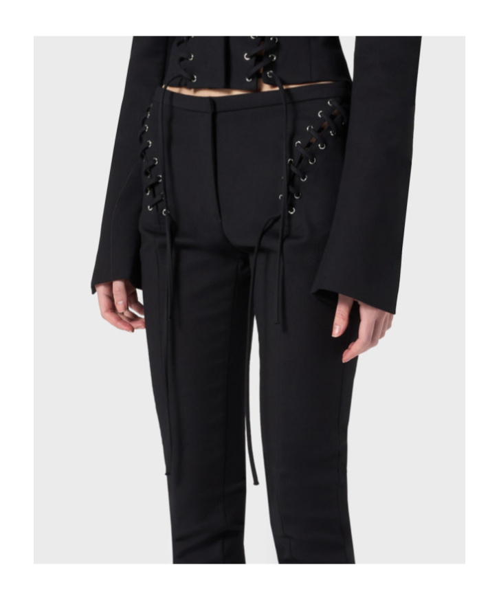 Blumarine Stretch Cotton Pants With Eyelets And Straps In Black