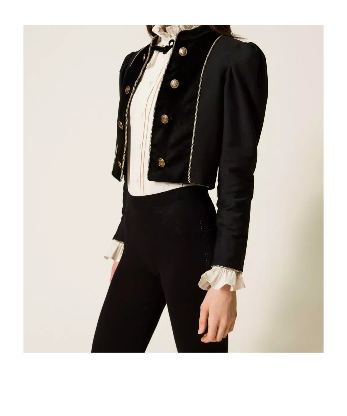 Twinset Velvet-trimmed Puff-sleeve Jacket In Multi