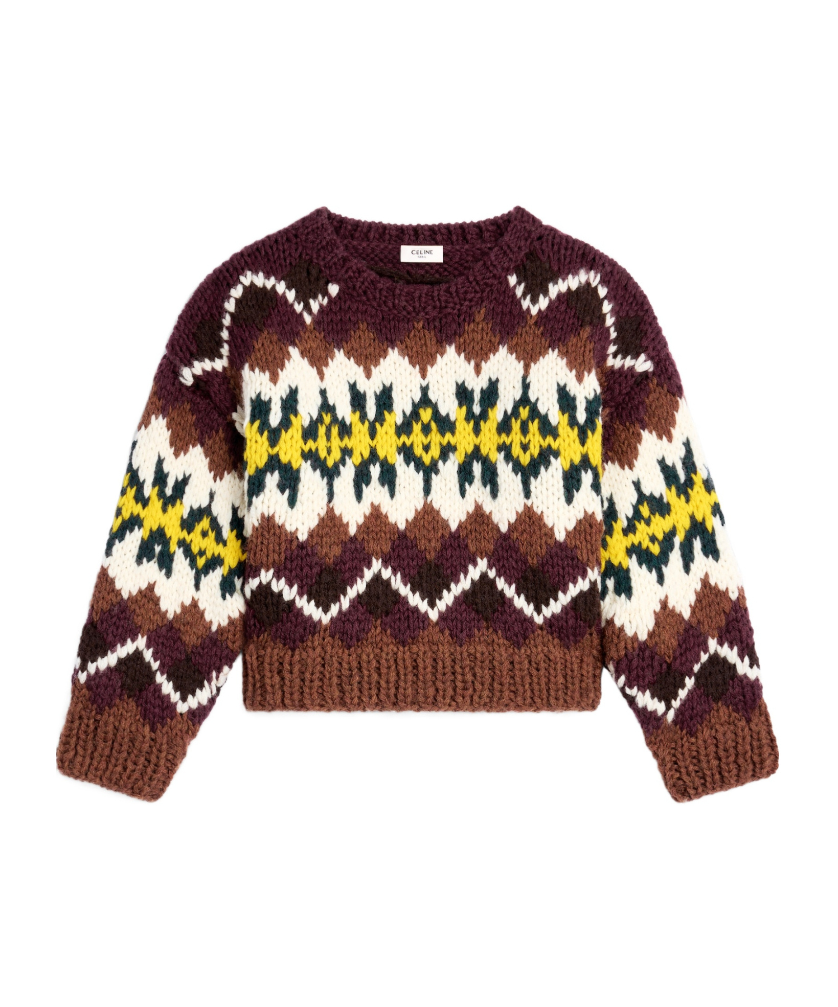 Celine Crewneck Sweater In Fair Isle Wool In Brown