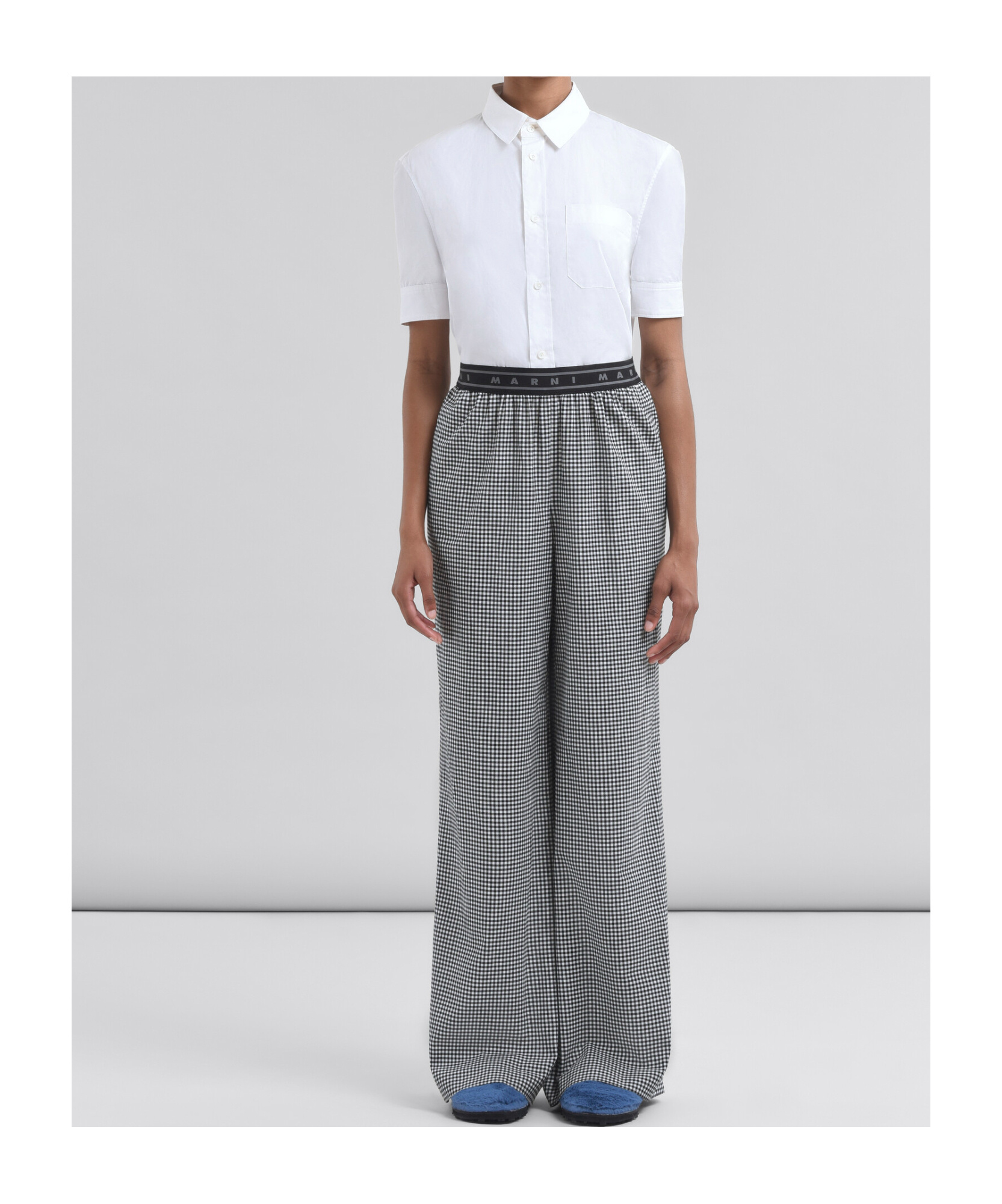 Marni Gingham-patterned Trousers In Gray
