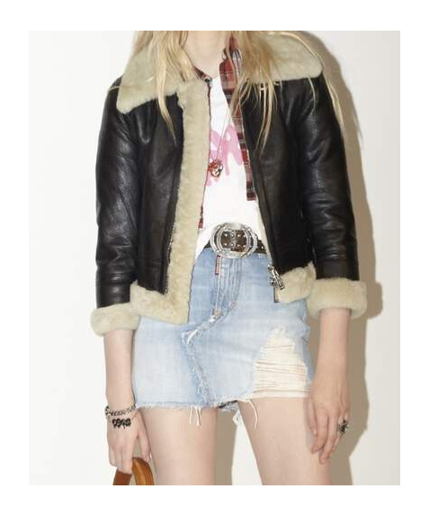 Dsquared2 Short Shearling Collar Jacket With Side Pockets In Black