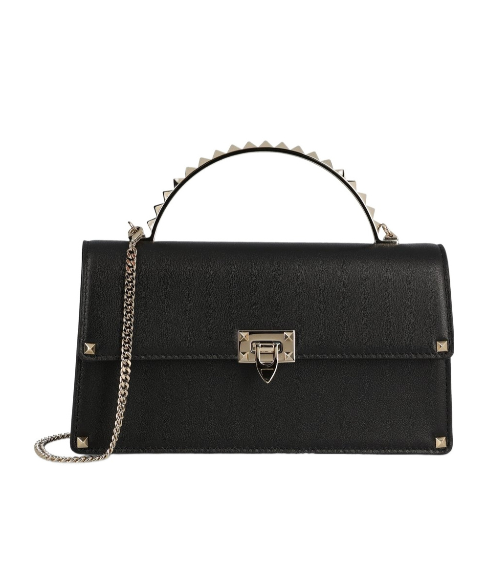 Valentino Garavani Rockstud Foldover Top Tote Bag In Black