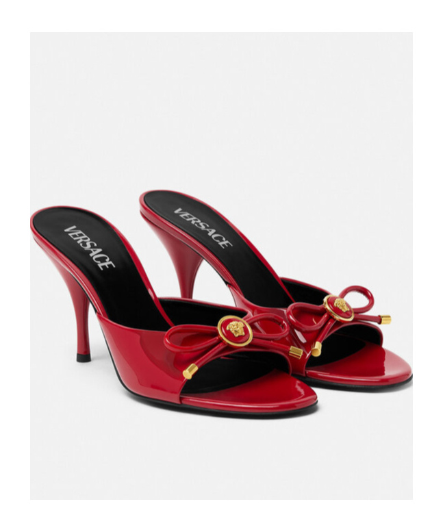 Versace Opera Bow 85 Leather Mules In Red