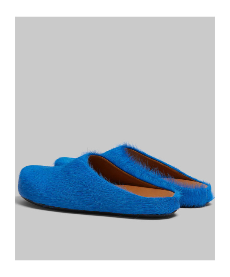 Marni Ponyskin And Leather Mules In Blue