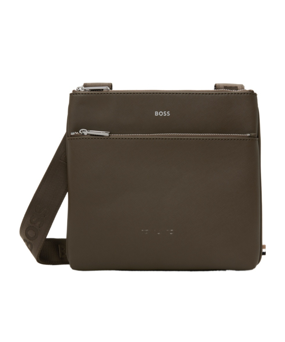 Hugo Boss Logo Zipper Crossbody Bag In Green