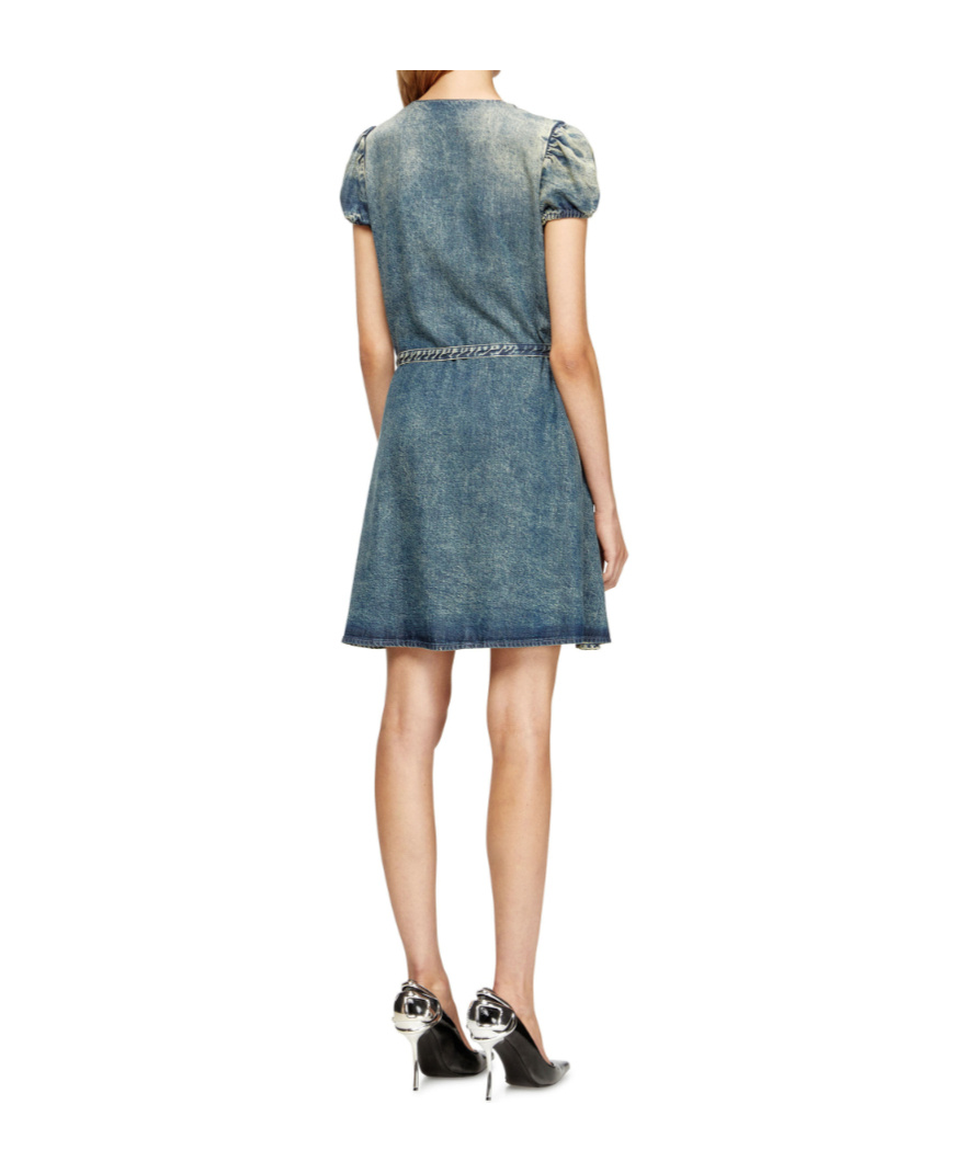 Diesel Puff-sleeves Buttoned-front Mini Day Dress In Blue