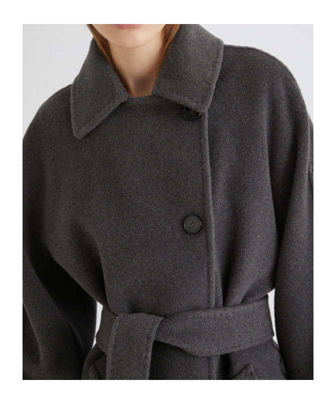 Marella Belted Pure Wool Heavy Jacket In Black