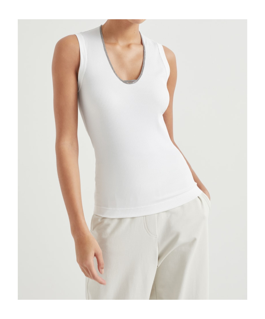 Brunello Cucinelli Monili-trim Scoop-neck Tank Top In White