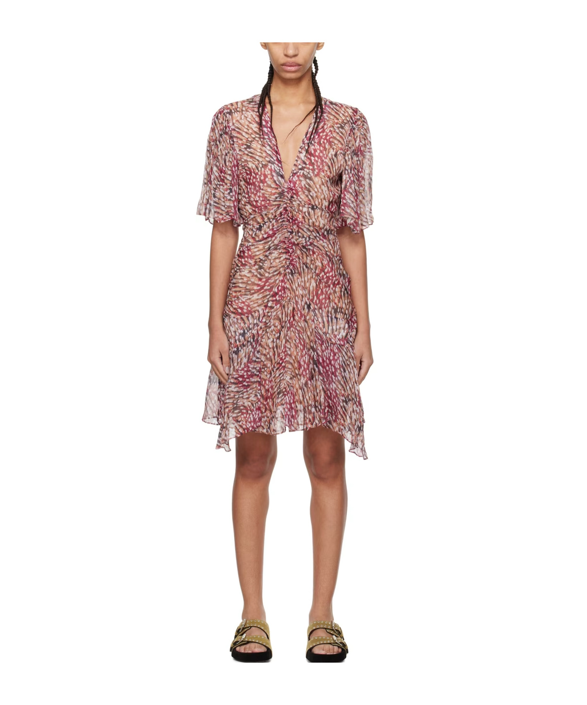 Isabel Marant Graphic-print Ruched Dress In Brown