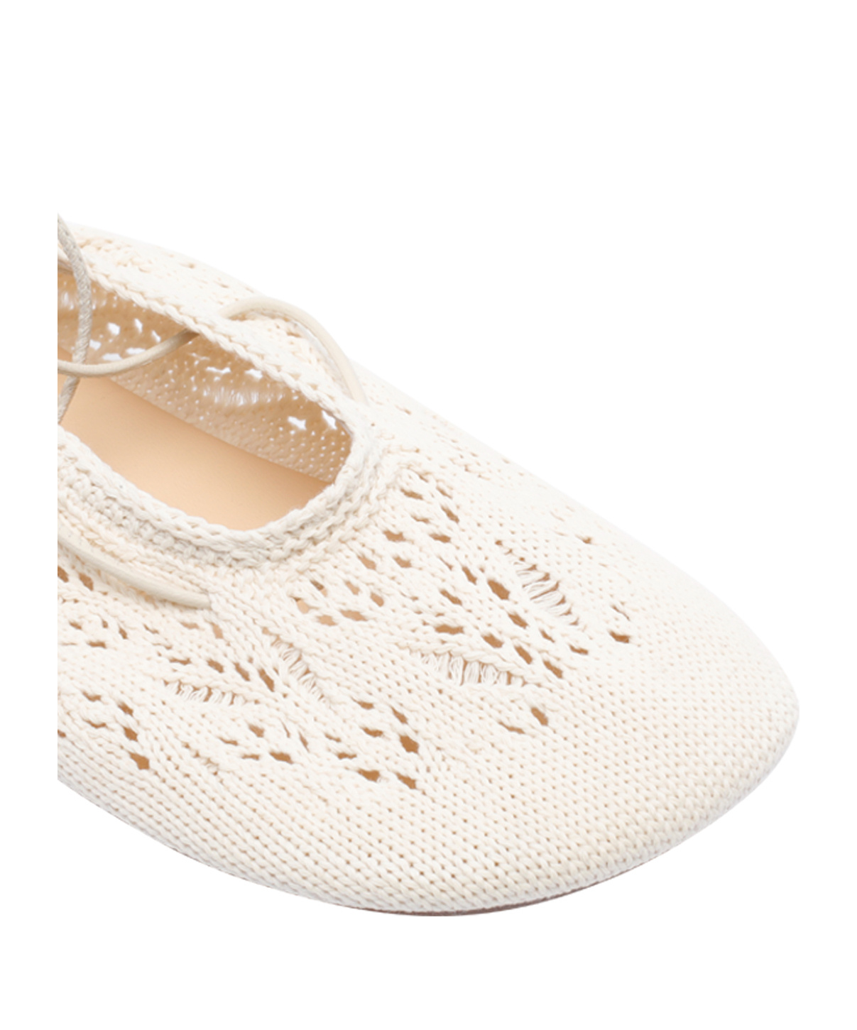 Alohas 'rosemary' White Ballet Flats With Embroidered Design Ankle Knot Closure In Cream