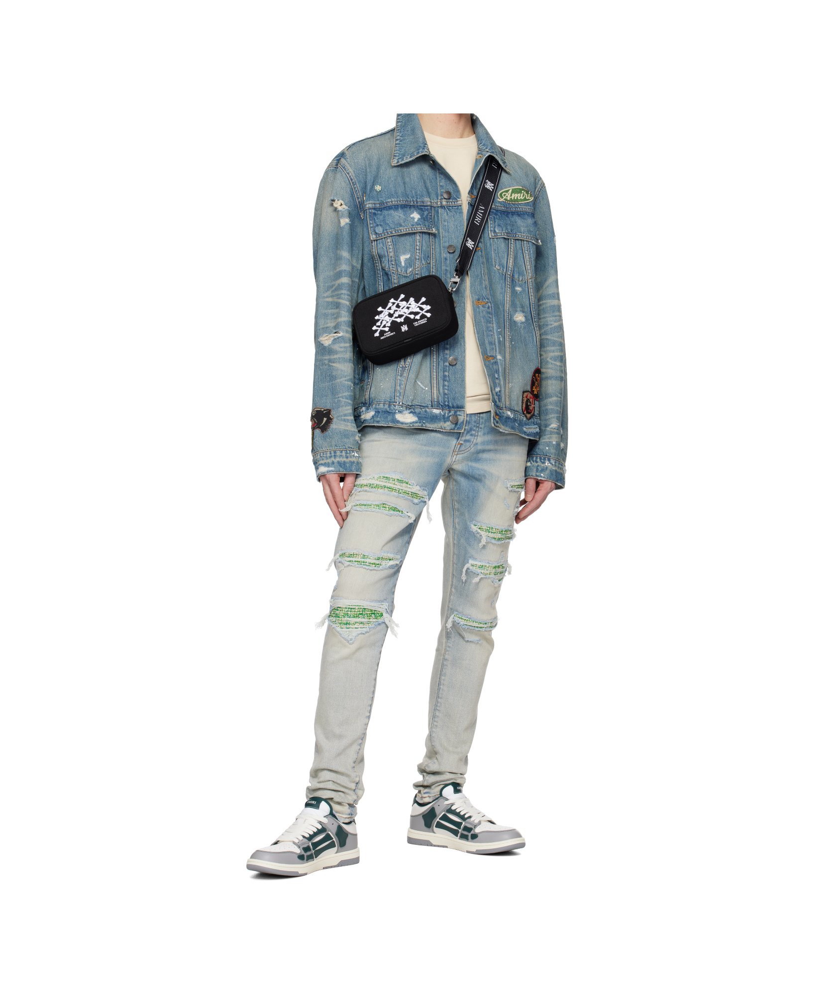 Amiri Distressed Stretch Denim Jeans With Faded Effect In Gray