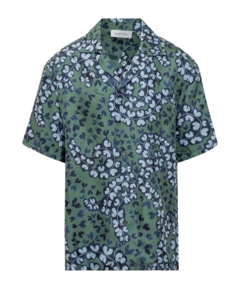 Lanvin Silk Shirt With Flower Print In Blue