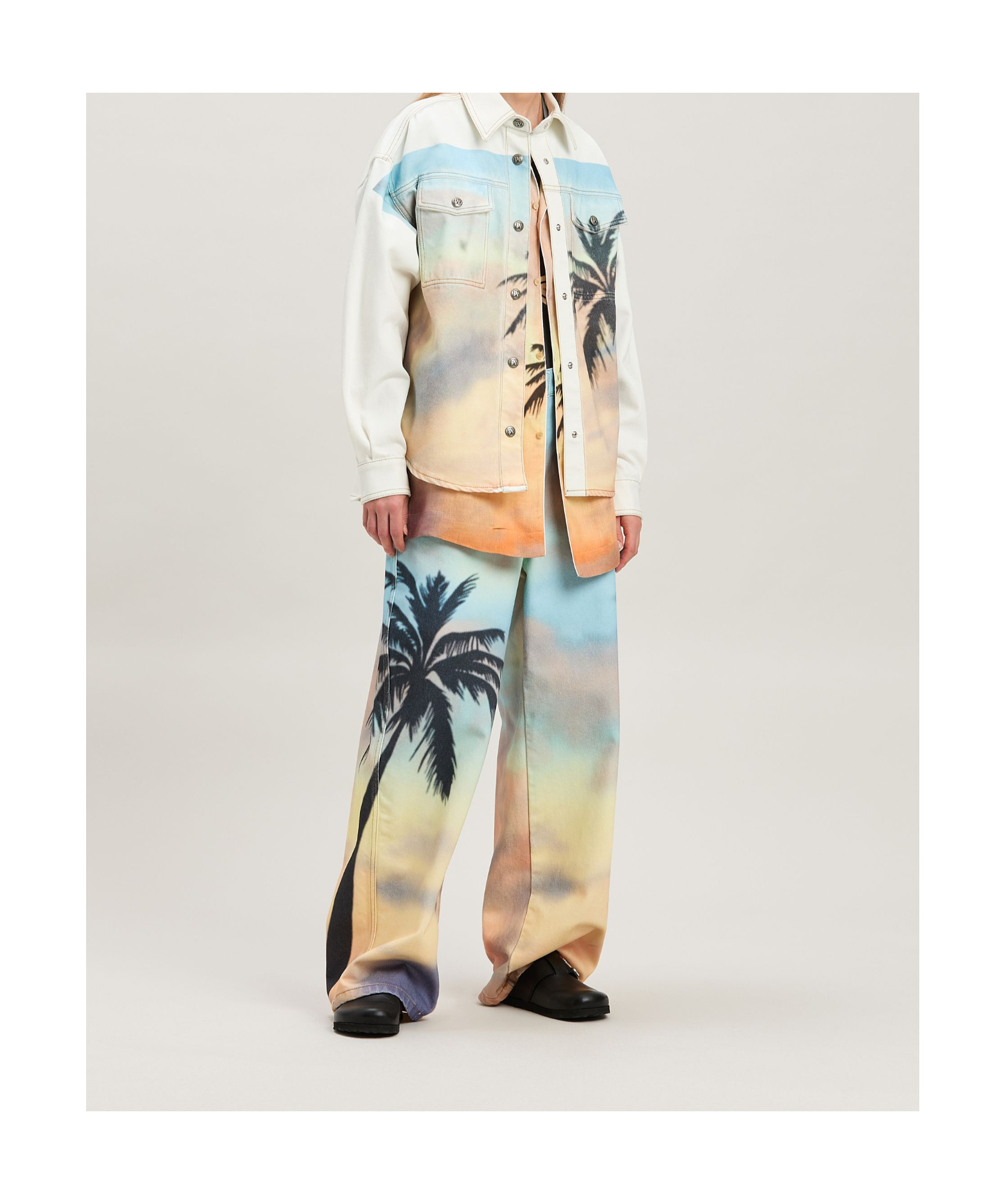 Palm Angels Multicolor Sunrise Palm Baggy Jeans In Nude