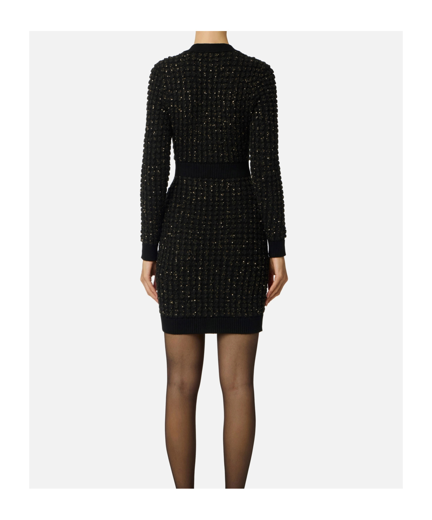 Elisabetta Franchi Boucle Knit Dress With Sequins In Black