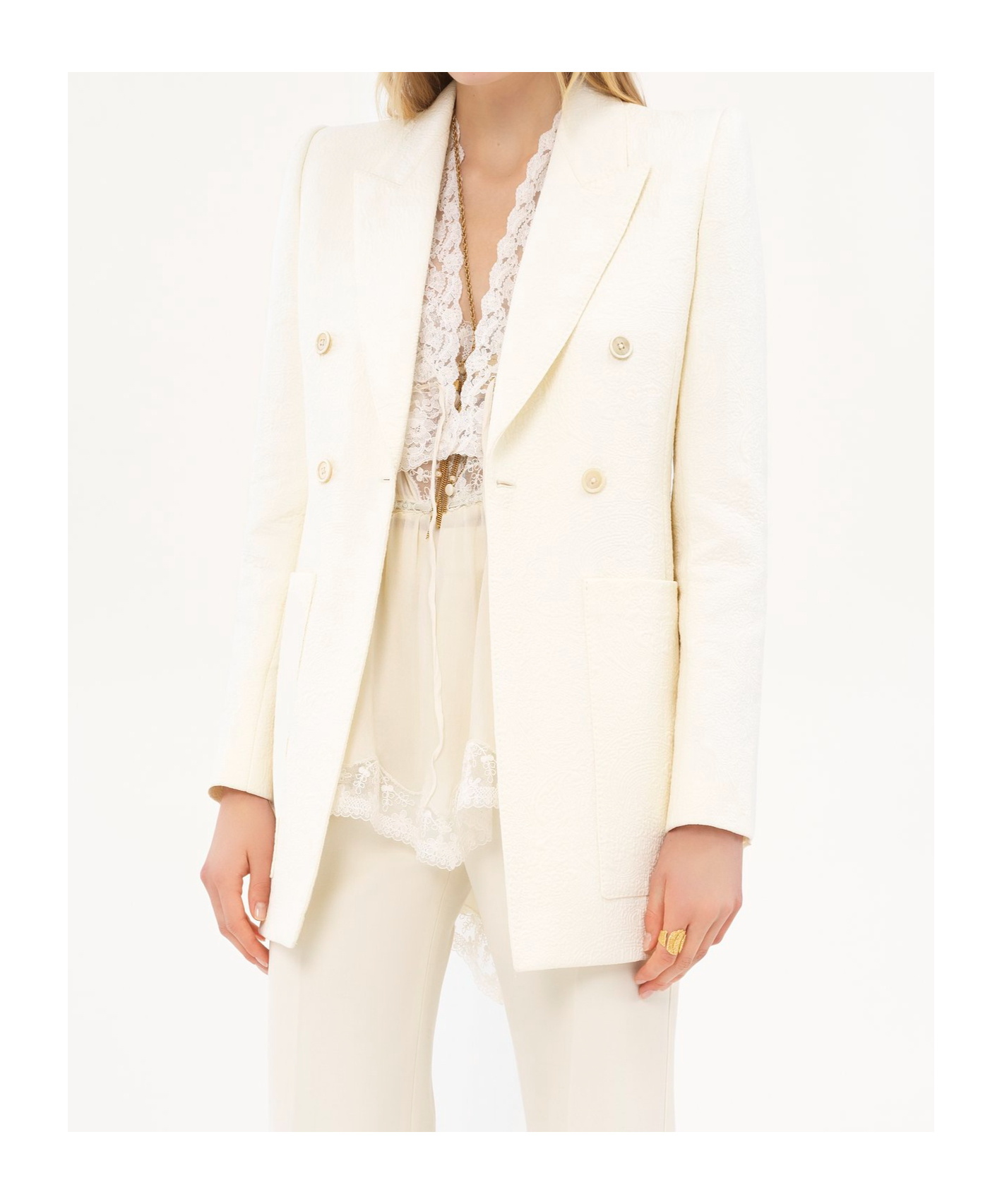 Shop Chloé Double-breasted Blazer In Coconut Milk
