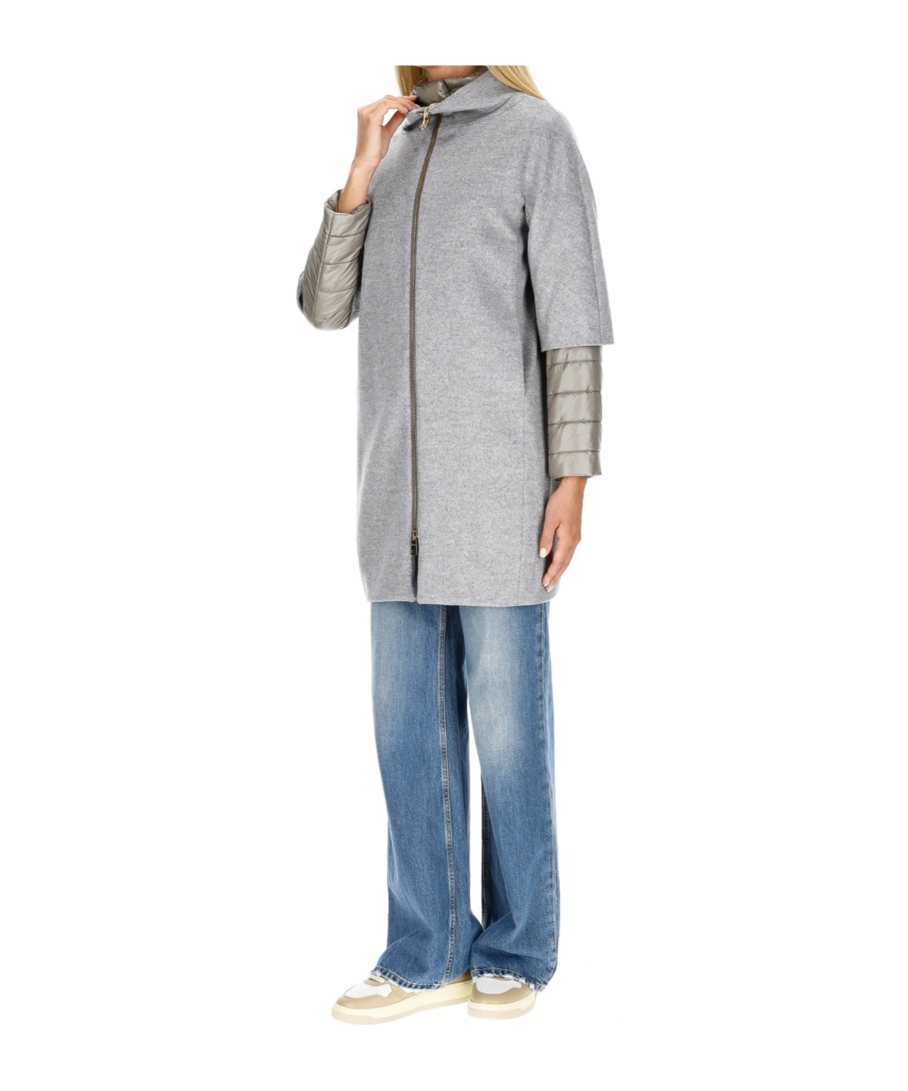 Herno Long-sleeved Stand-up Collar Coat In Gray