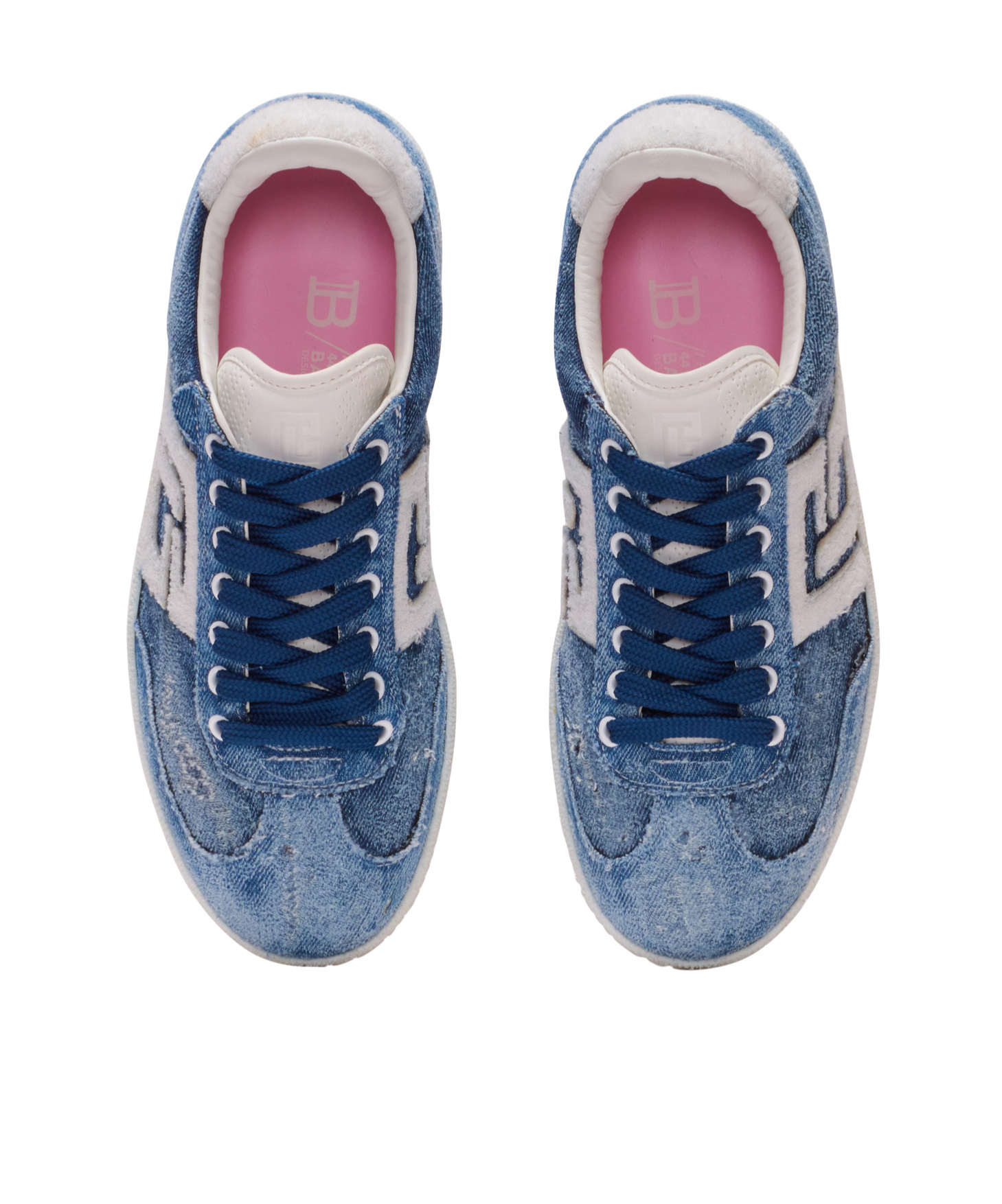 Balmain Swan Destroyed Denim Low-top Sneakers In Blue