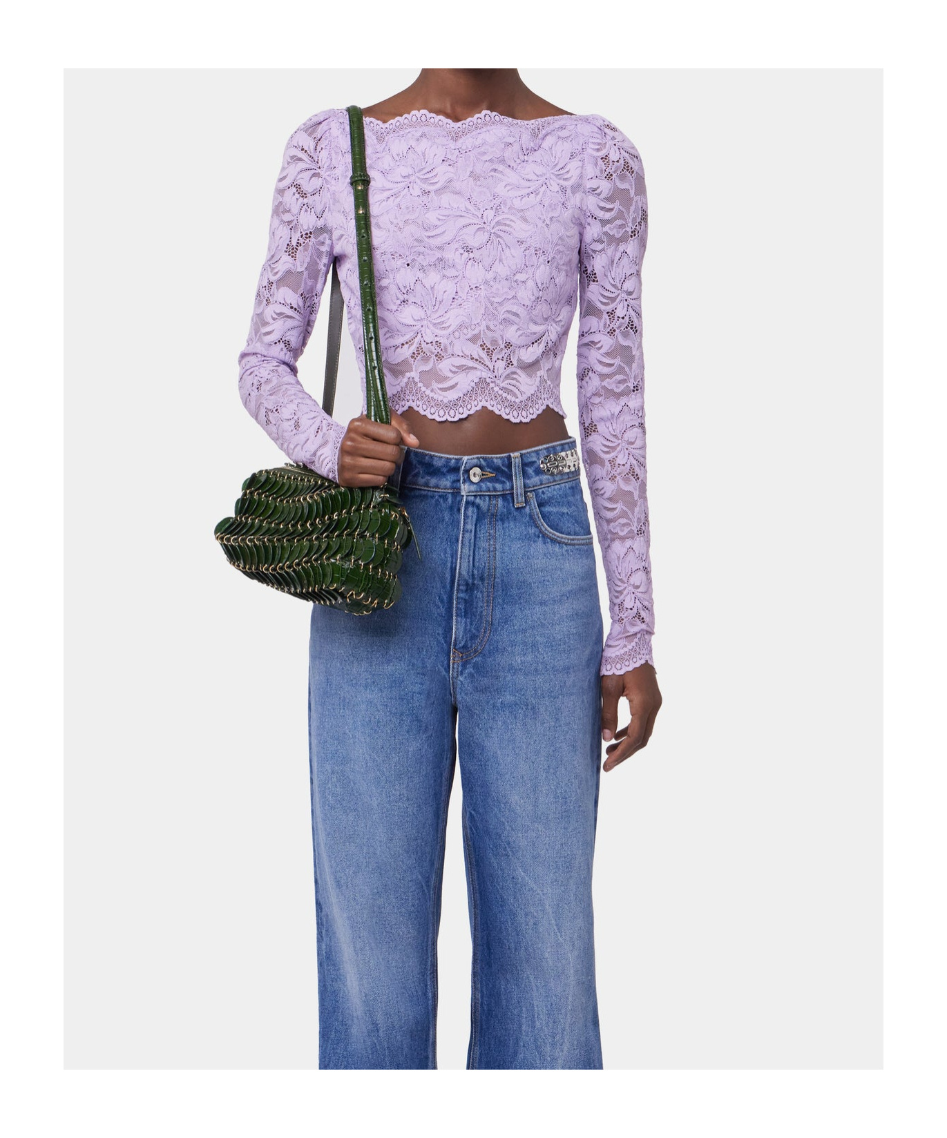 Rabanne Lavender Lace-effect Top With Boat Neckline In Purple
