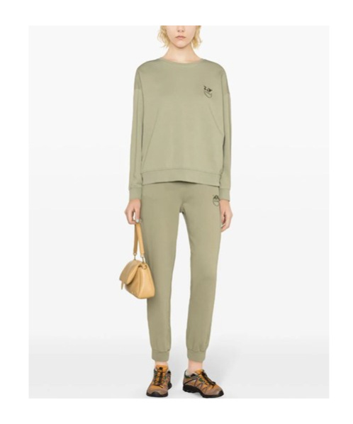 Pinko Love Birds Embroidered Cotton Track Pants In Green