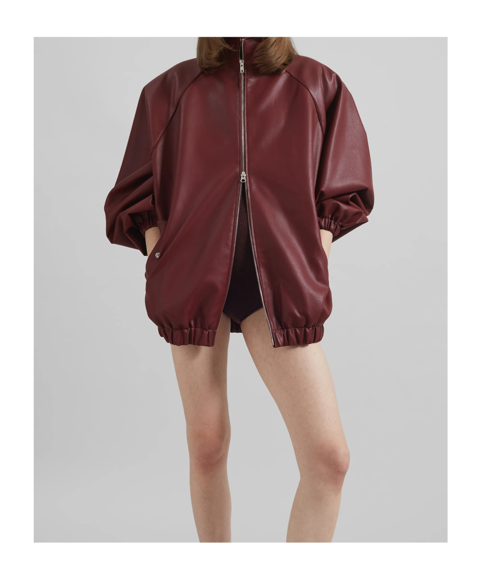 The Frankie Shop Oversized Faux Leather Bomber Jacket With Puff Sleeves