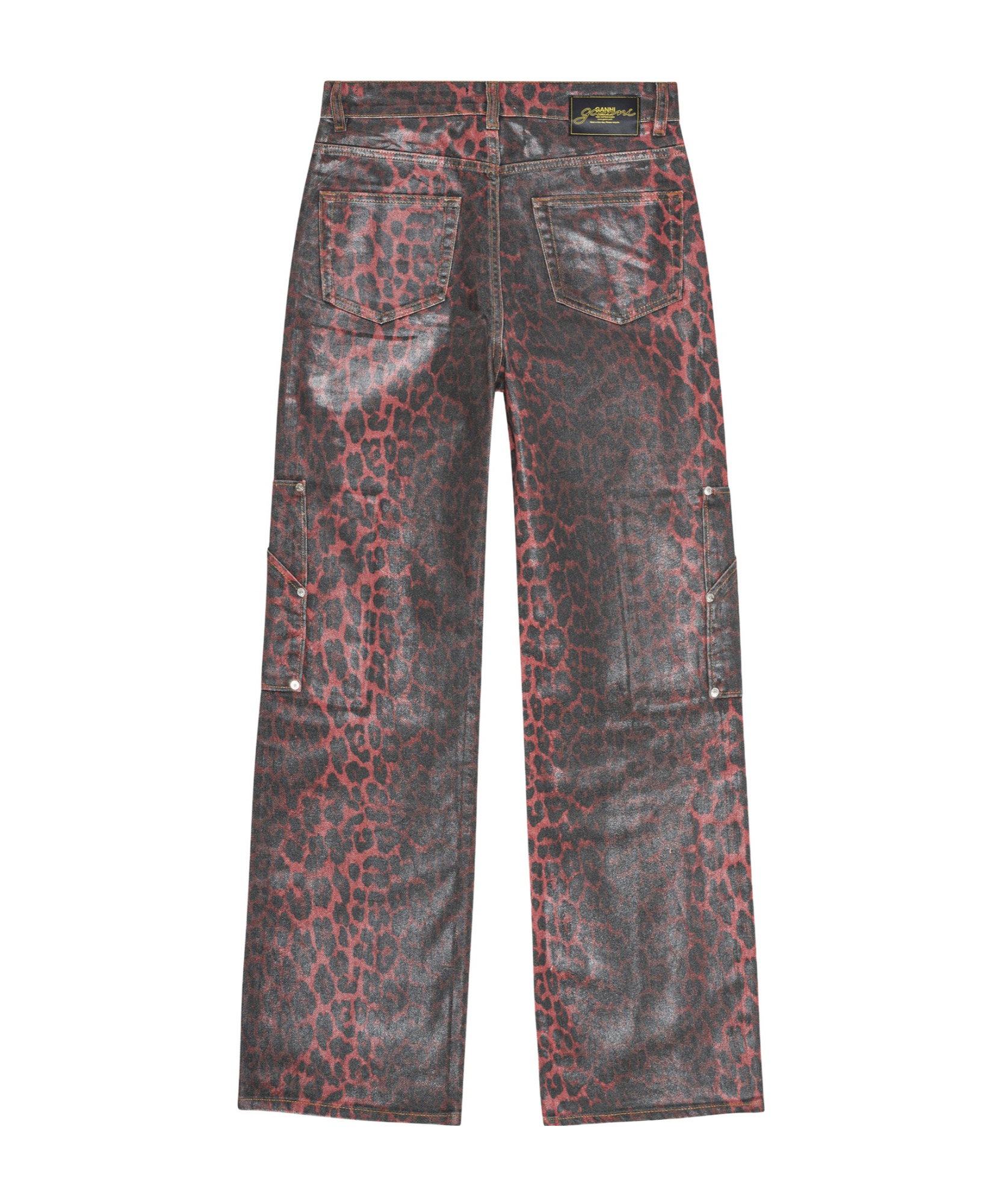 Ganni Red Foil Denim Andi Cargo Jeans In Racing Red
