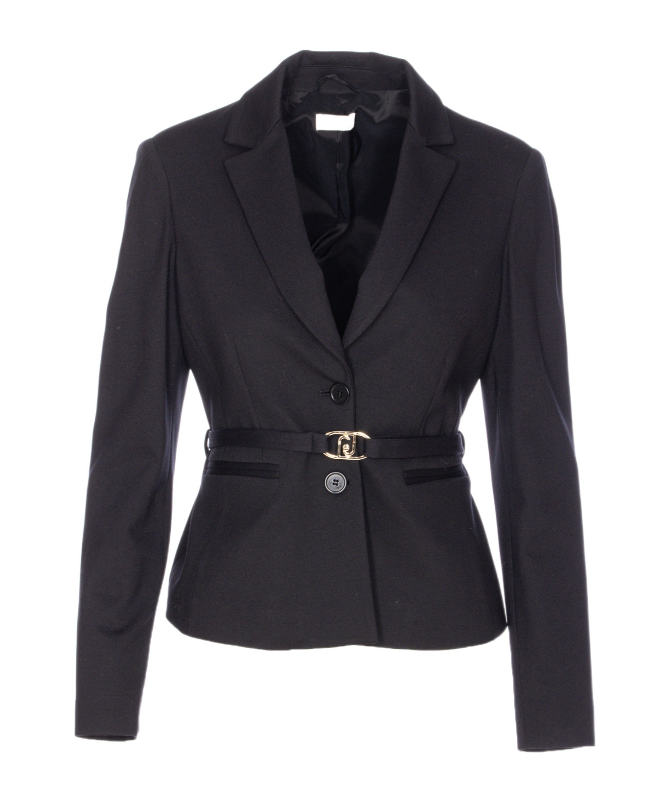 Liu •jo Belted Fitted Jacket V-neck In Black