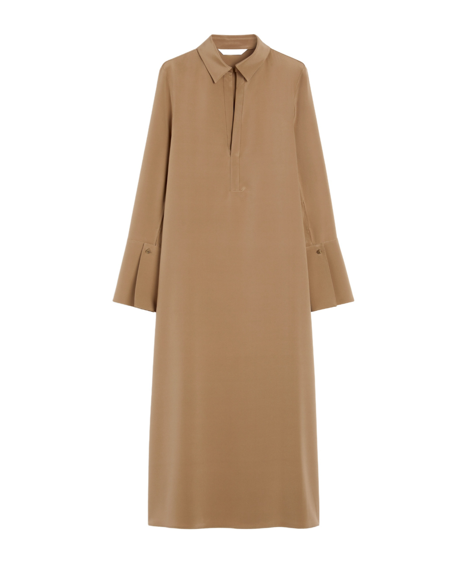 Max Mara Button-cuff Silk Dress In Brown