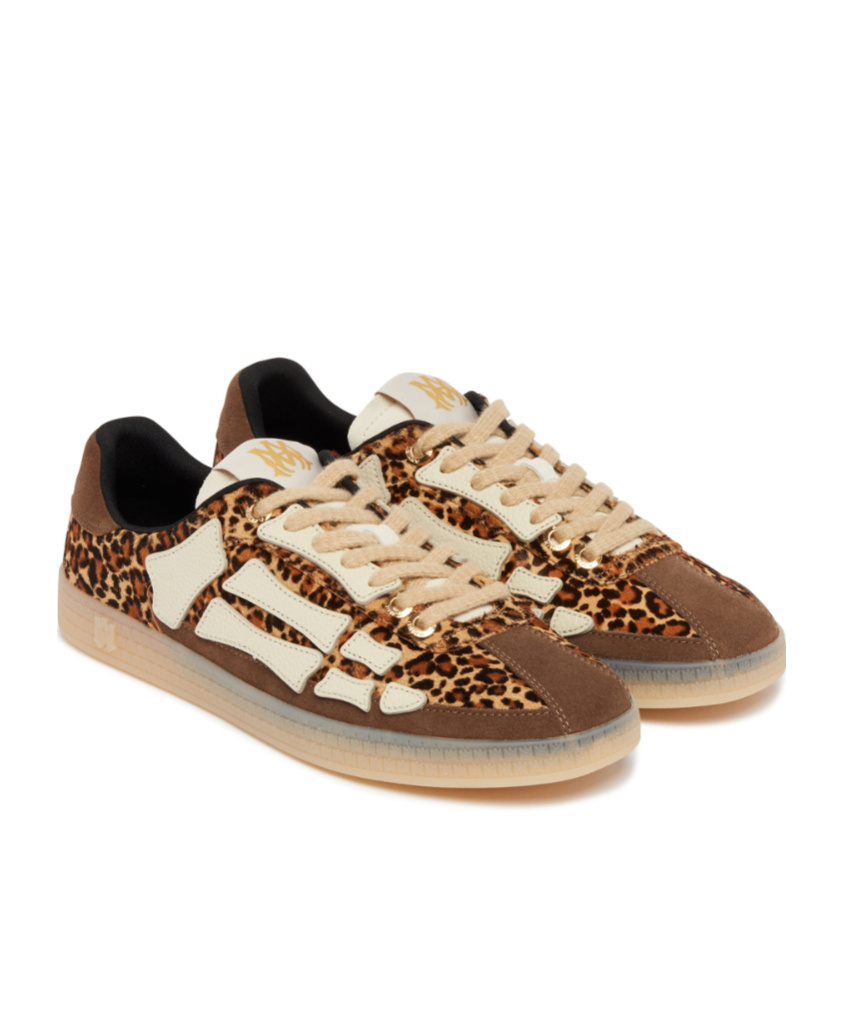 Amiri Pacific Bones Brown Low-top Sneaker With Logo Patch On The Tongue And Leopard Print In Suede Man In Animal Print