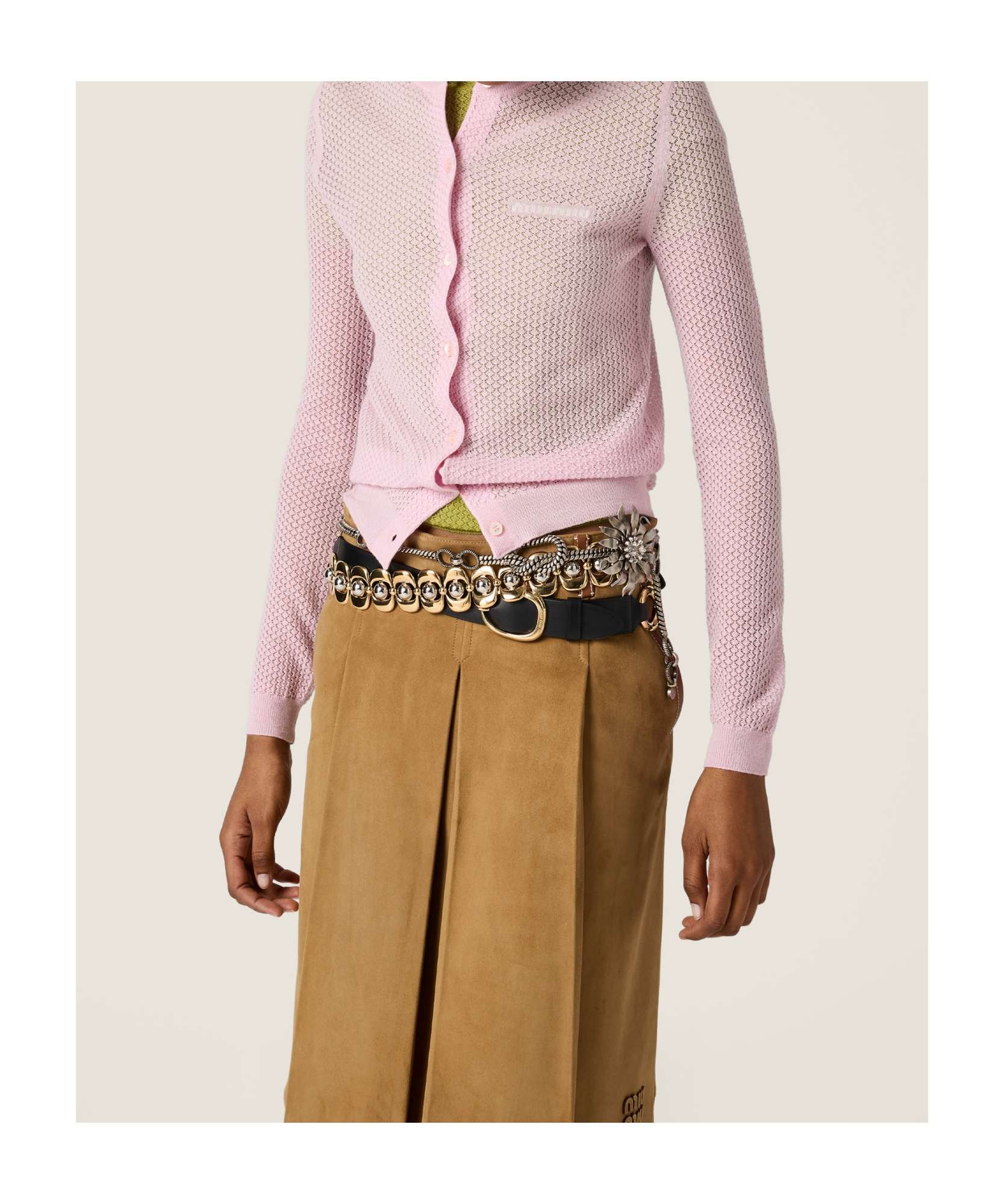 Miu Miu Cashmere Lacy Button-front Cardigan In Pink