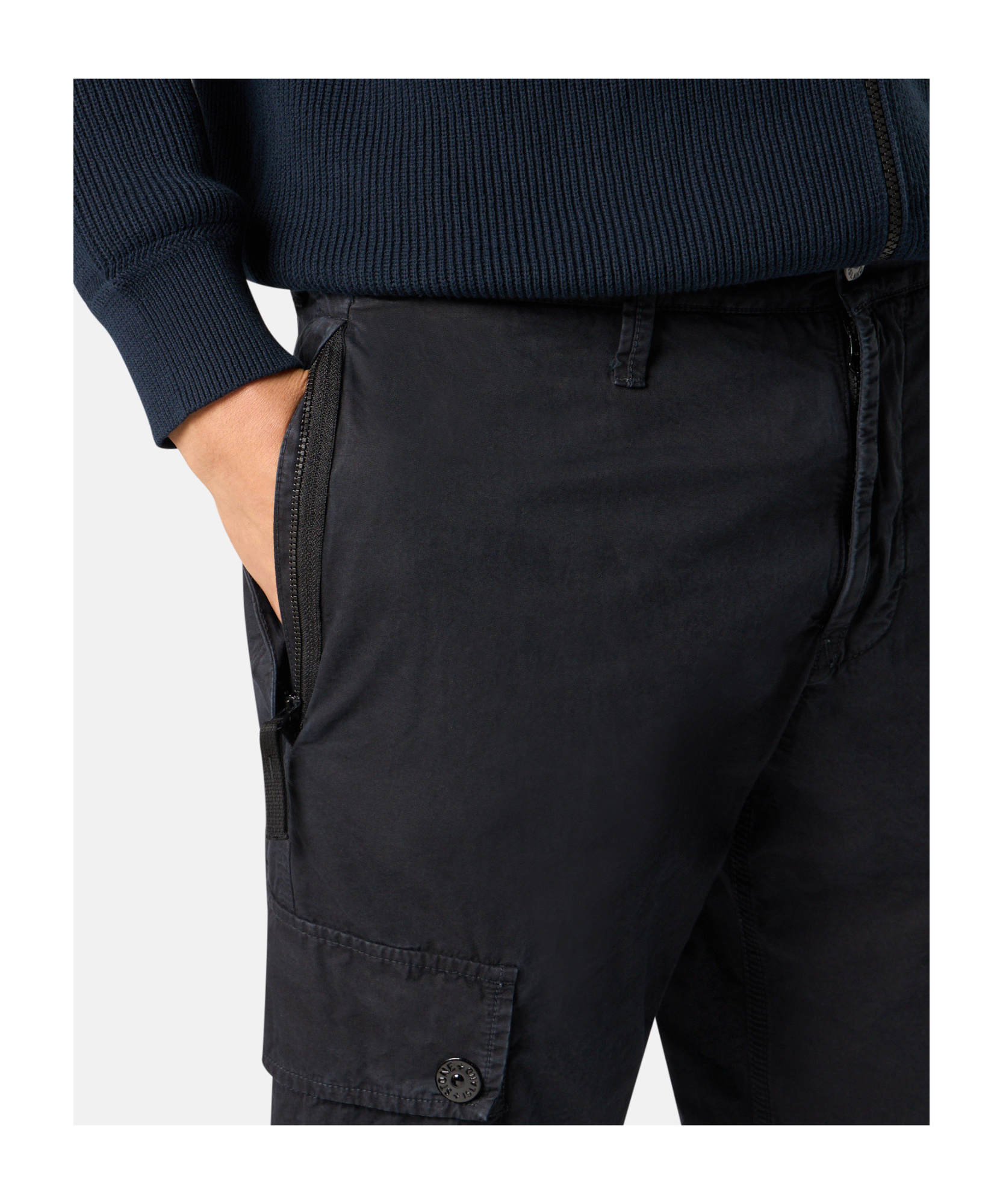 Stone Island Slim Fit Cargo Trousers With Zip Pockets In Blue