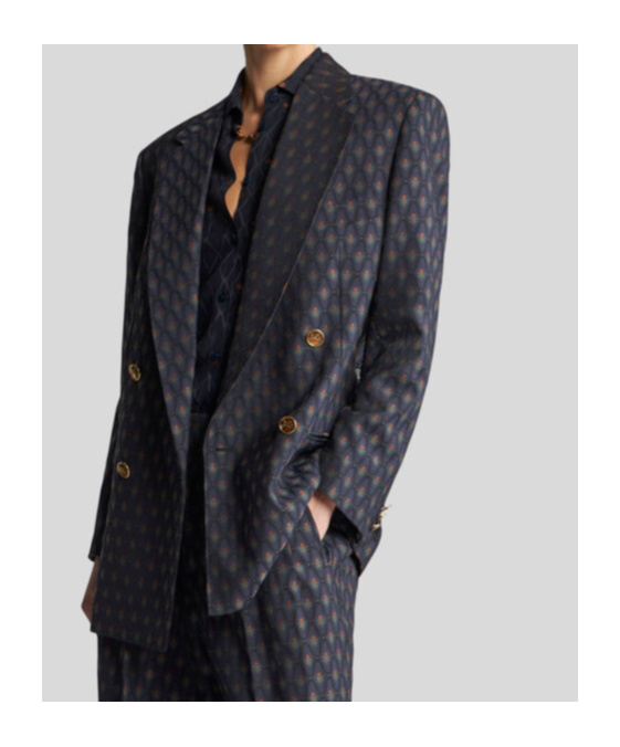 Etro Double-breasted Wool And Cotton-blend Jacquard Blazer In Black