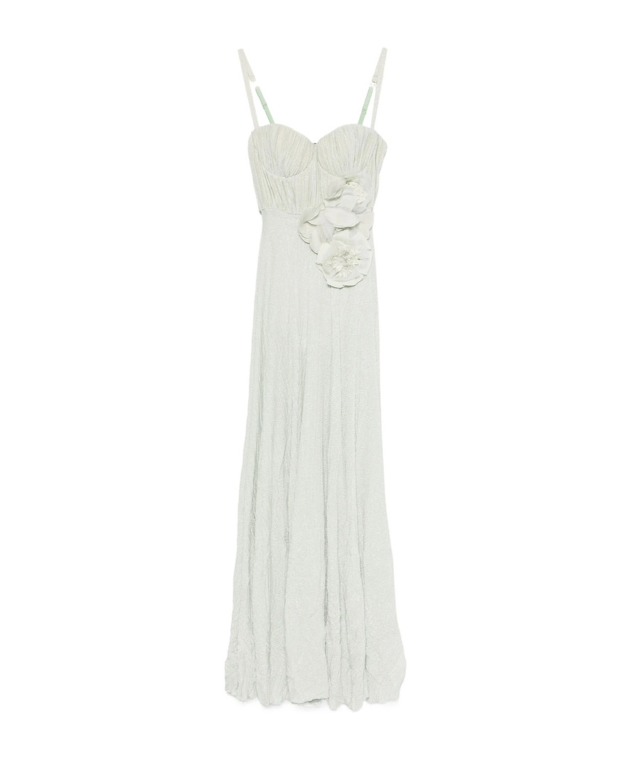 Elisabetta Franchi Floral-embroidery Lurex Gown In Menta