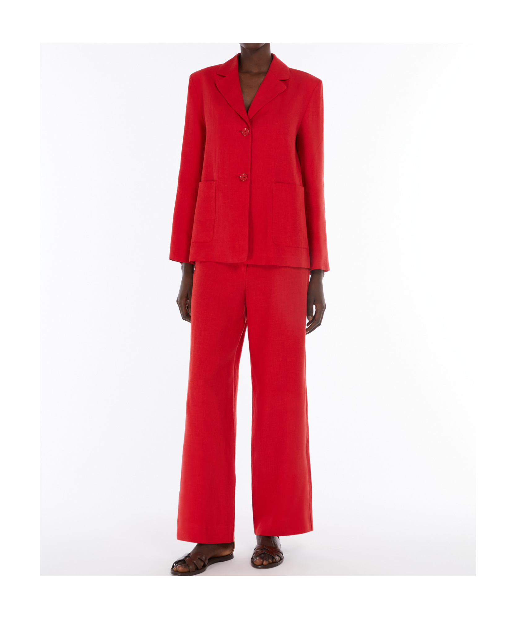 Max Mara Linen Wide-leg Trousers In Red