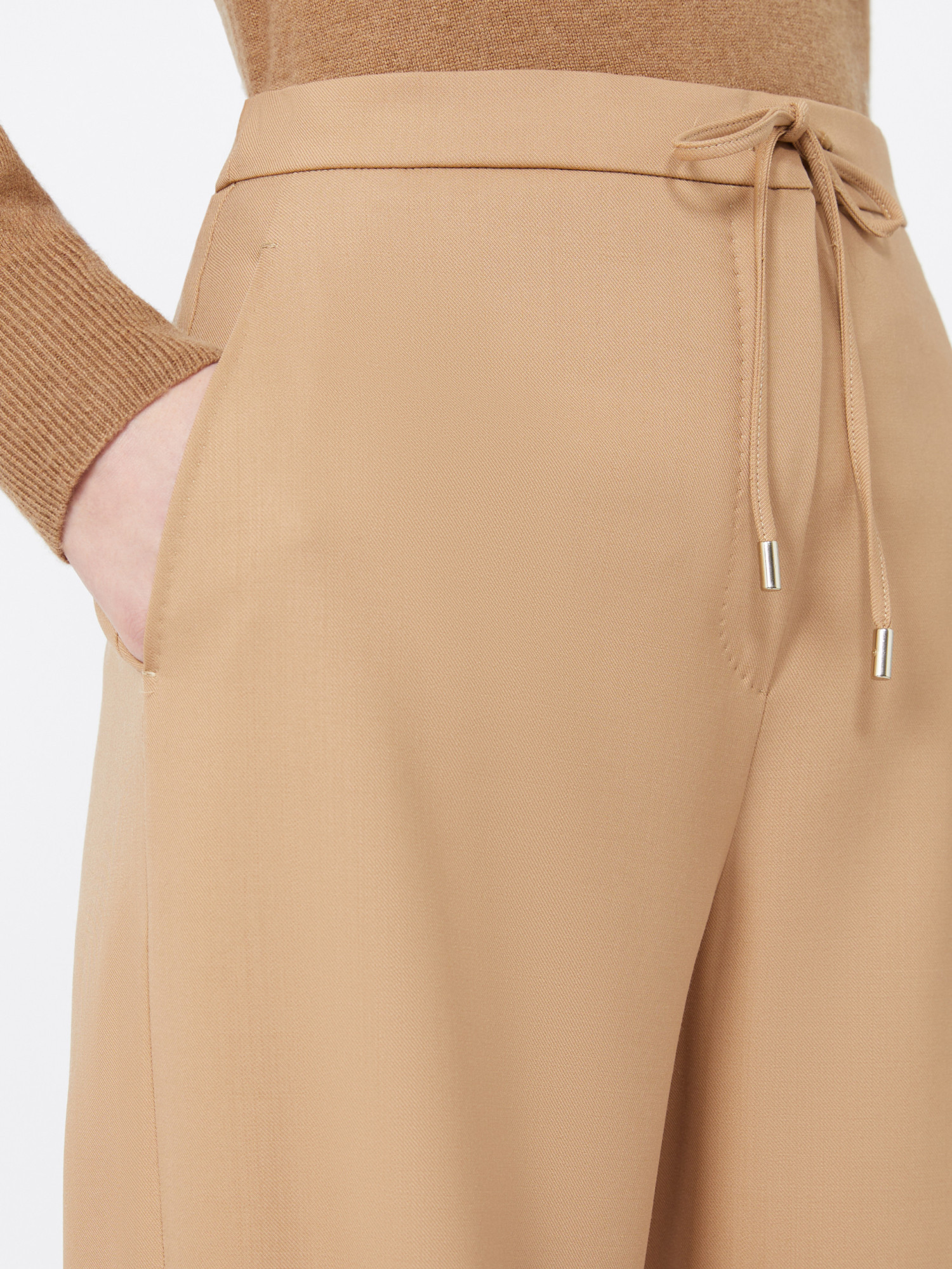 Max Mara Drawstring Trousers In Wool Twill In Brown