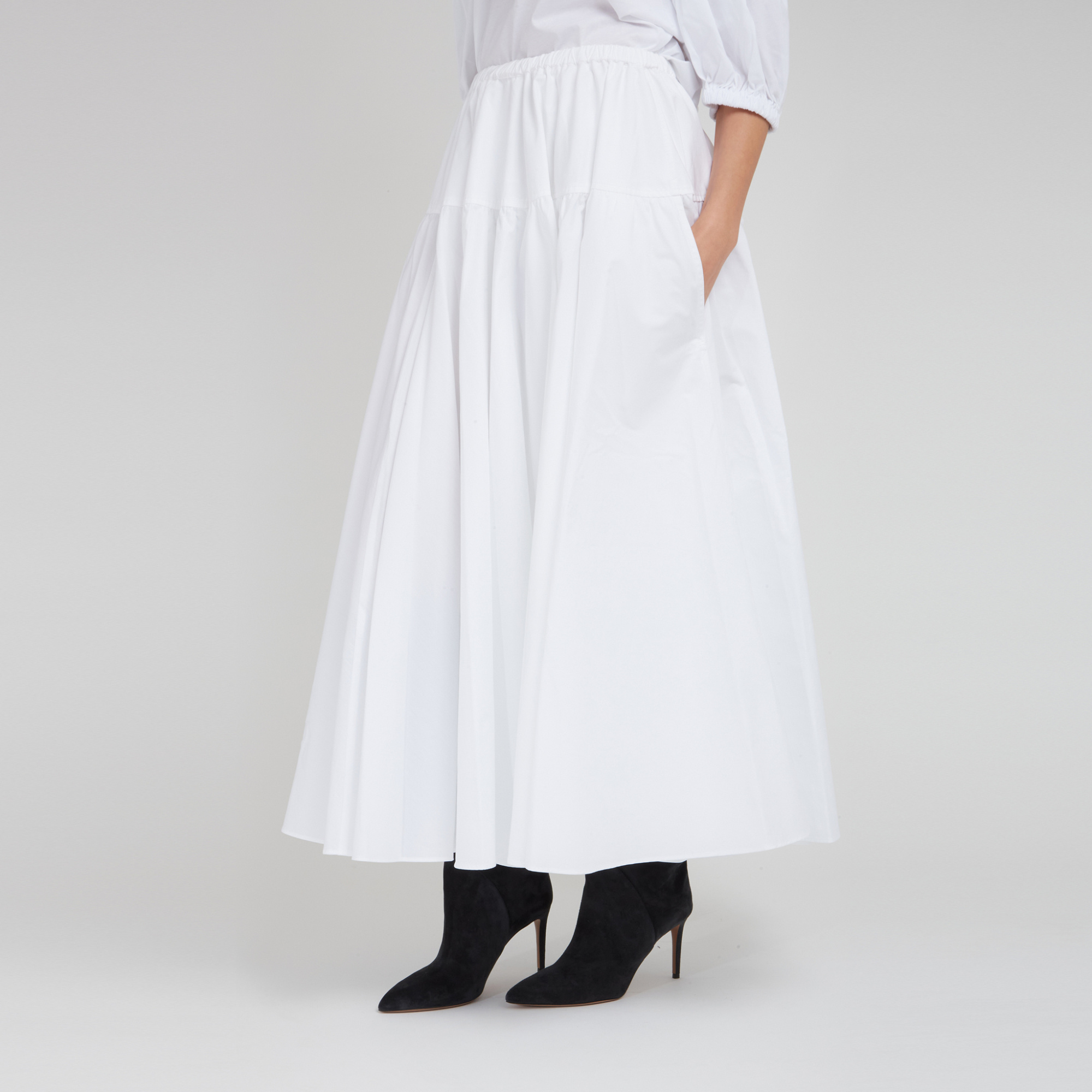 Patou Drawstring Flared Tiered Skirt In White