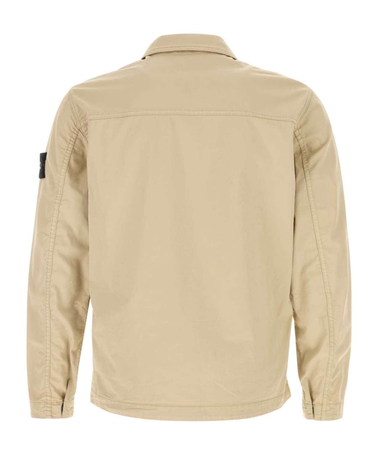Stone Island Stretch Cotton Jacket With Collar And Pocket In Gold