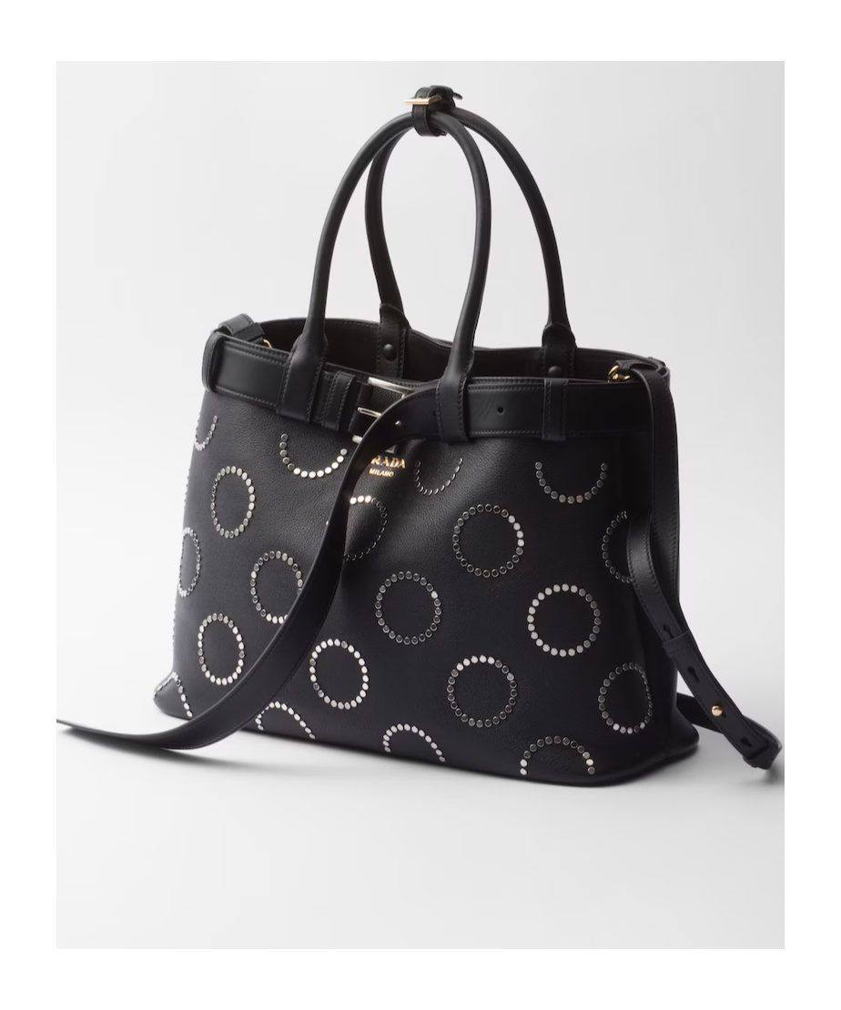 Prada Stud-embellished Buckle Tote Bag In Black