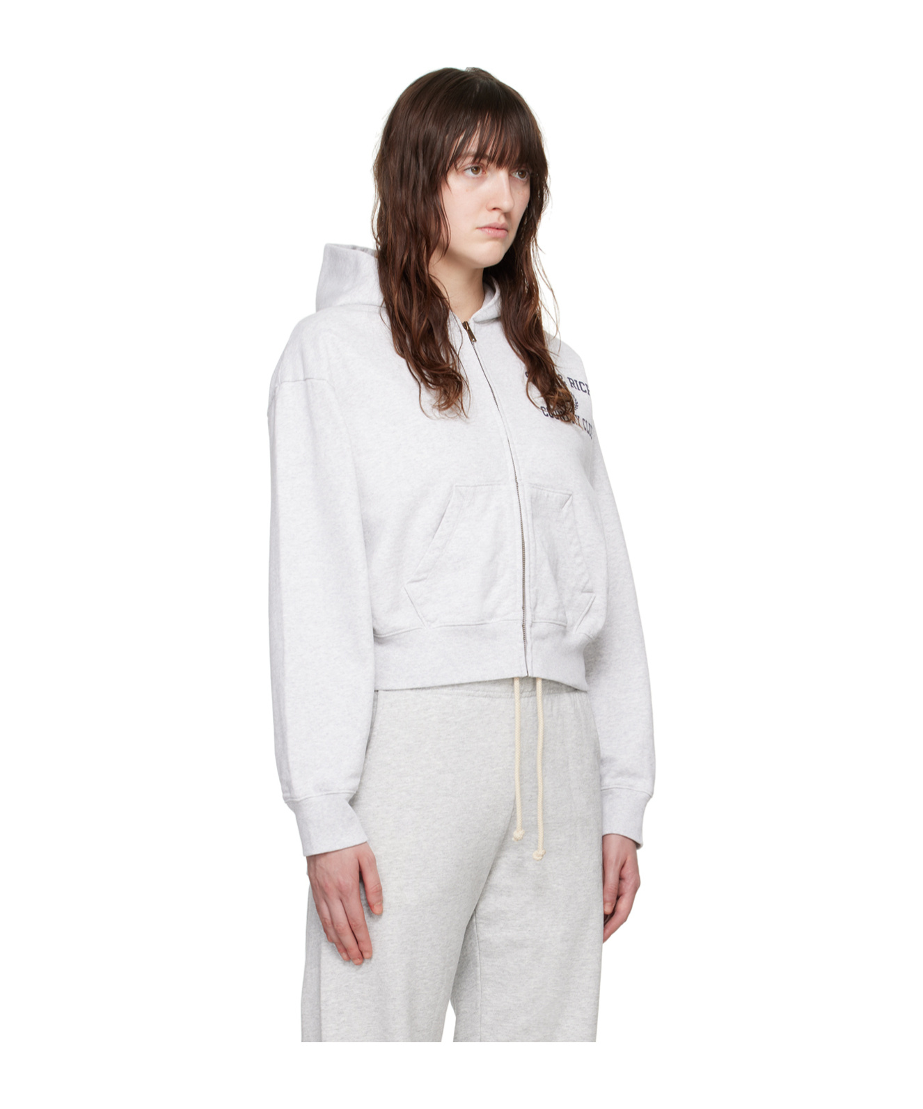 Sporty And Rich Gray Varsity Crest Hoodie In White