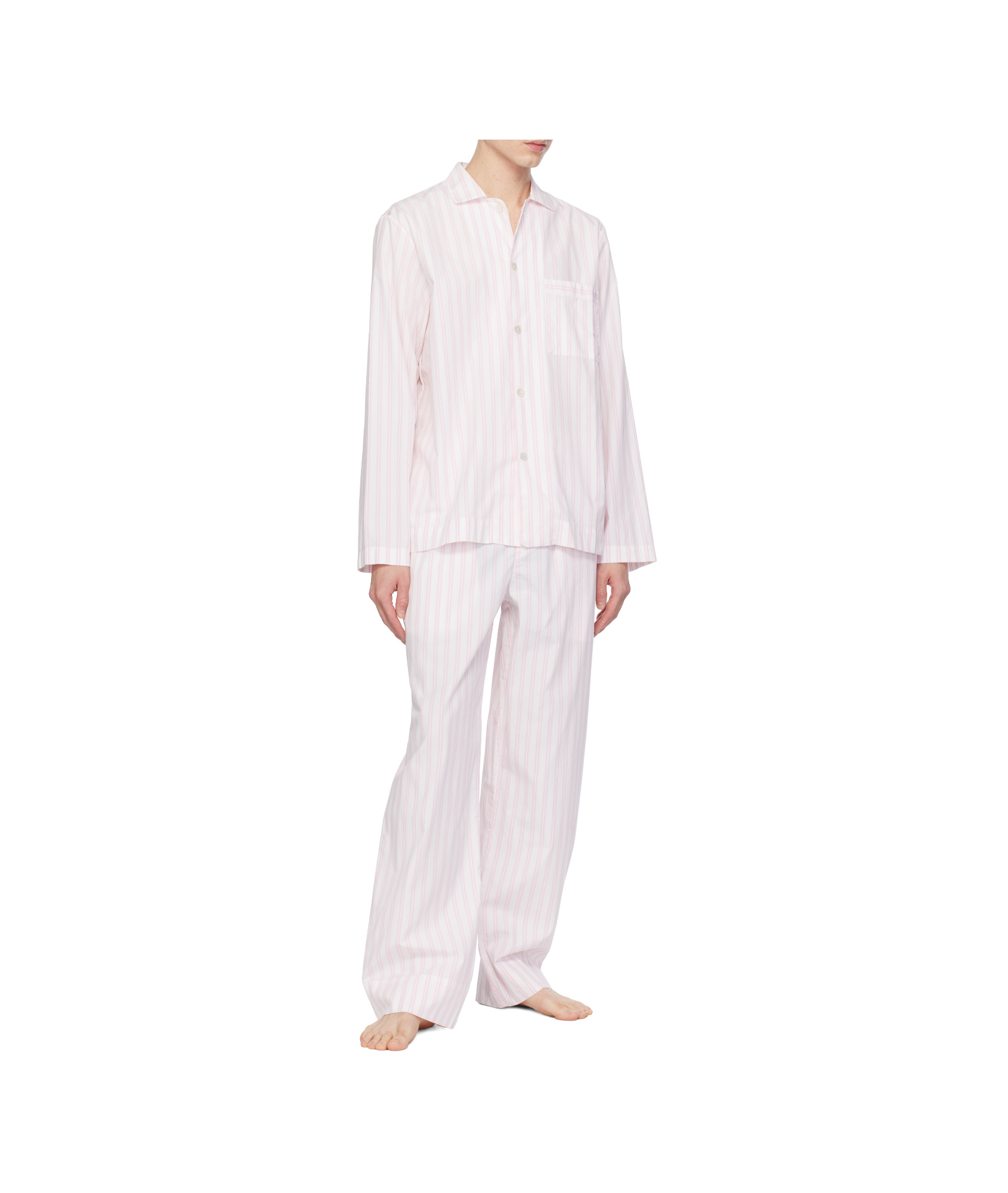 Tekla White & Pink Poplin Pyjama Pants In White/pink