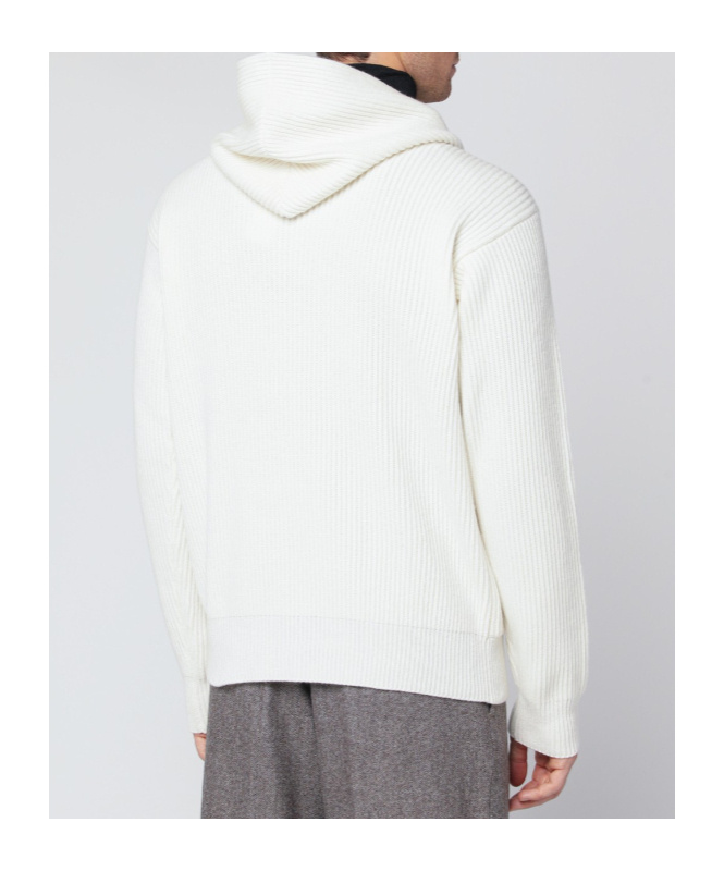 Lardini White Wool And Cashmere Hooded Cardigan In White