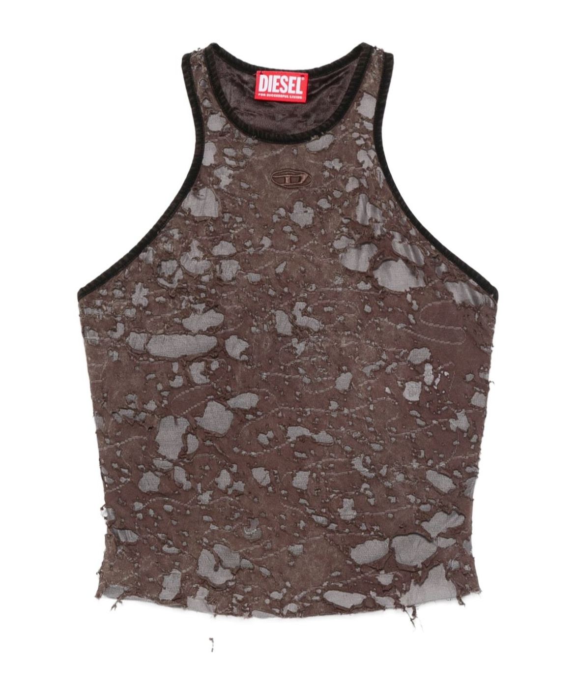 Diesel Logo Embroidered Distressed Sleeveless Top In Brown